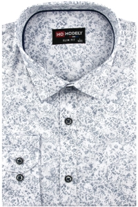 Koszula Męska Elegancka Wizytowa do garnituru biała we wzorki z długim rękawem w kroju SLIM FIT Modely H335