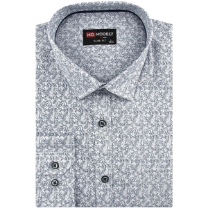 Koszula Męska Elegancka Wizytowa do garnituru biała we wzorki z długim rękawem w kroju SLIM FIT Modely H337