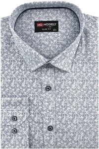 Koszula Męska Elegancka Wizytowa do garnituru biała we wzorki z długim rękawem w kroju SLIM FIT Modely H337