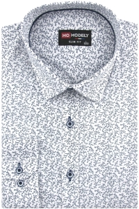 Koszula Męska Elegancka Wizytowa do garnituru biała we wzorki z długim rękawem w kroju SLIM FIT Modely H343