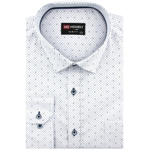 Koszula Męska Elegancka Wizytowa do garnituru biała we wzorki z długim rękawem w kroju SLIM FIT Modely H351
