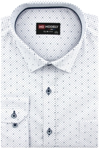 Koszula Męska Elegancka Wizytowa do garnituru biała we wzorki z długim rękawem w kroju SLIM FIT Modely H351