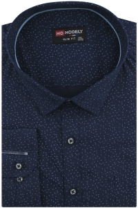 Duża Koszula Męska Elegancka Wizytowa do garnituru granatowa we wzorki z długim rękawem Duże rozmiary H363