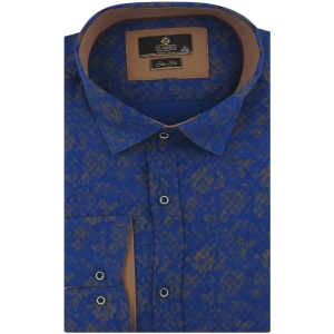 Koszula Męska Elegancka Wizytowa do garnituru chabrowa we wzorki z długim rękawem w kroju SLIM FIT Classo H378