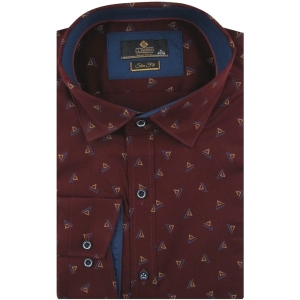 Koszula Męska Elegancka Wizytowa do garnituru bordowa we wzorki z długim rękawem w kroju SLIM FIT Classo H379