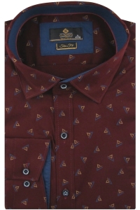 Koszula Męska Elegancka Wizytowa do garnituru bordowa we wzorki z długim rękawem w kroju SLIM FIT Classo H379