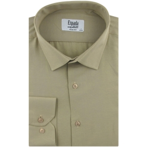 Koszula Męska Elegancka Wizytowa do garnituru gładka beżowa z długim rękawem w kroju SLIM FIT Espada Men's Wear H450