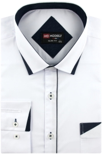 Duża Koszula Męska Elegancka Wizytowa do garnituru gładka biała z lamówką z długim rękawem Duże rozmiary H385