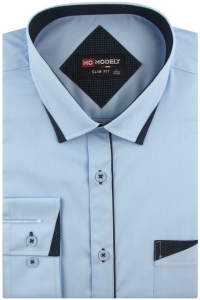 Duża Koszula Męska Elegancka Wizytowa do garnituru gładka błękitna z lamówką z długim rękawem Duże rozmiary H386