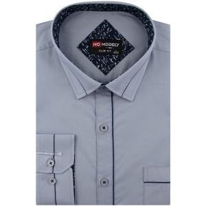 Koszula Męska Elegancka Wizytowa do garnituru gładka szara z lamówką z długim rękawem w kroju SLIM FIT Modely H405