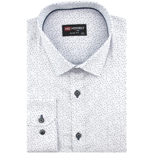 Koszula Męska Elegancka Wizytowa do garnituru biała we wzorki z długim rękawem w kroju SLIM FIT Modely H413
