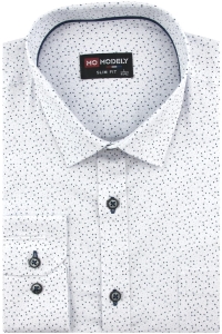 Koszula Męska Elegancka Wizytowa do garnituru biała we wzorki z długim rękawem w kroju SLIM FIT Modely H413