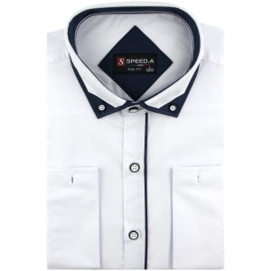 Koszula Męska Elegancka Wizytowa do garnituru gładka biała z mankietem na spinki z długim rękawem w kroju SLIM FIT Speed.A H426