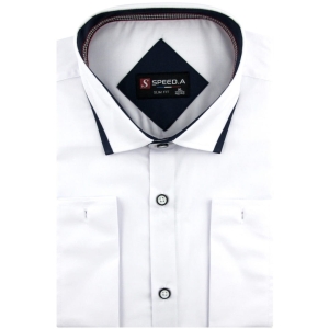 Koszula Męska Elegancka Wizytowa do garnituru gładka biała z mankietem na spinki z długim rękawem w kroju SLIM FIT Speed.A H427
