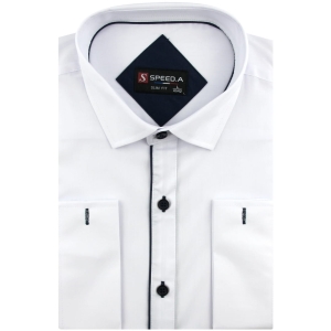 Koszula Męska Elegancka Wizytowa do garnituru gładka biała z mankietem na spinki z długim rękawem w kroju SLIM FIT Speed.A H428