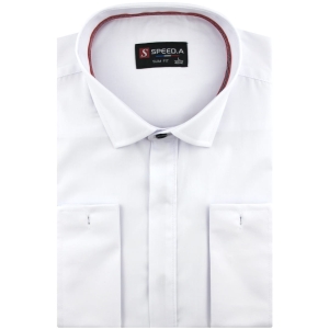 Koszula Męska Elegancka Wizytowa do garnituru gładka biała z mankietem na spinki z długim rękawem w kroju SLIM FIT Speed.A H430