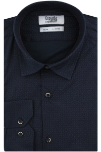 Koszula Męska Elegancka Wizytowa do garnituru granatowa we wzorki z długim rękawem w kroju SLIM FIT Espada Men's Wear H467