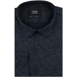 Koszula Męska Elegancka Wizytowa do garnituru granatowa we wzorki z długim rękawem w kroju SLIM FIT Espada Men's Wear H470