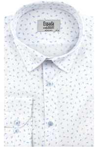 Koszula Męska Elegancka Wizytowa do garnituru biała we wzorki z długim rękawem w kroju SLIM FIT Espada Men's Wear H477