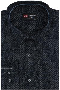 Koszula Męska Elegancka Wizytowa do garnituru granatowa we wzorki z długim rękawem w kroju SLIM FIT Modely H483