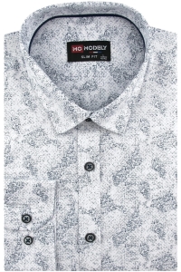 Koszula Męska Elegancka Wizytowa do garnituru biała we wzorki z długim rękawem w kroju SLIM FIT Modely H485