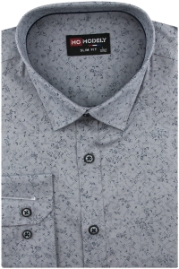 Duża Koszula Męska Elegancka Wizytowa do garnituru szara we wzorki z długim rękawem Duże rozmiary H487