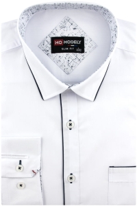 Duża Koszula Męska Elegancka Wizytowa do garnituru gładka biała z lamówką z długim rękawem Duże rozmiary H503