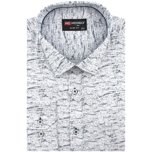 Koszula Męska Elegancka Wizytowa do garnituru biała we wzorki z długim rękawem w kroju SLIM FIT Modely H511