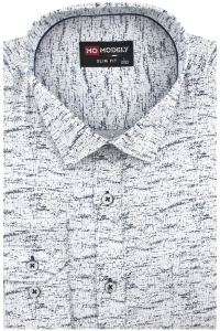 Koszula Męska Elegancka Wizytowa do garnituru biała we wzorki z długim rękawem w kroju SLIM FIT Modely H511
