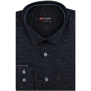 Koszula Męska Elegancka Wizytowa do garnituru granatowa we wzorki z długim rękawem w kroju SLIM FIT Modely H512