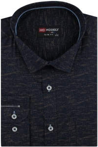 Koszula Męska Elegancka Wizytowa do garnituru granatowa we wzorki z długim rękawem w kroju SLIM FIT Modely H512