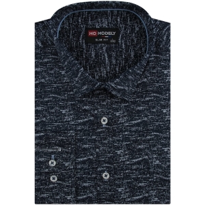Koszula Męska Elegancka Wizytowa do garnituru czarna we wzorki z długim rękawem w kroju SLIM FIT Modely H514