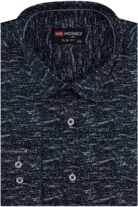 Koszula Męska Elegancka Wizytowa do garnituru czarna we wzorki z długim rękawem w kroju SLIM FIT Modely H514