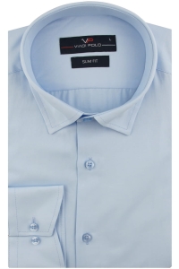 Koszula Męska Elegancka Wizytowa do garnituru gładka niebieska z długim rękawem w kroju SLIM FIT Viadi Polo H536