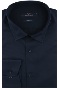 Koszula Męska Elegancka Wizytowa do garnituru gładka granatowa z długim rękawem w kroju SLIM FIT Viadi Polo H541