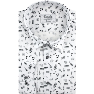 Koszula Męska Elegancka Wizytowa do garnituru cyfrowy nadruk biała w nuty z długim rękawem w kroju SLIM FIT Espada Men's Wear H517