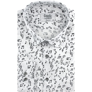 Koszula Męska Elegancka Wizytowa do garnituru cyfrowy nadruk biała w nuty z długim rękawem w kroju SLIM FIT Espada Men's Wear H520