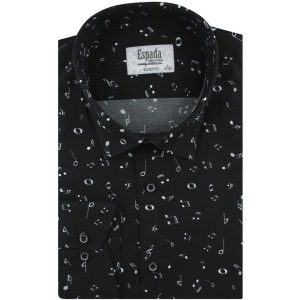 Koszula Męska Elegancka Wizytowa do garnituru cyfrowy nadruk czarna w nuty z długim rękawem w kroju SLIM FIT Espada Men's Wear H521
