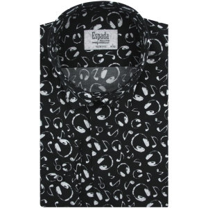 Koszula Męska Elegancka Wizytowa do garnituru cyfrowy nadruk czarna w nuty z długim rękawem w kroju SLIM FIT Espada Men's Wear H522