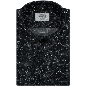 Koszula Męska Elegancka Wizytowa do garnituru cyfrowy nadruk czarna w nuty z długim rękawem w kroju SLIM FIT Espada Men's Wear H523