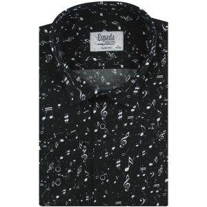 Koszula Męska Elegancka Wizytowa do garnituru cyfrowy nadruk czarna w nuty z długim rękawem w kroju SLIM FIT Espada Men's Wear H525