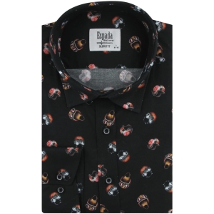 Koszula Męska Elegancka Wizytowa do garnituru cyfrowy nadruk czarna w kaski z długim rękawem w kroju SLIM FIT Espada Men's Wear H530