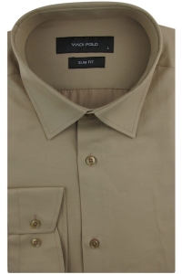 Koszula Męska Elegancka Wizytowa do garnituru gładka karmelowa z długim rękawem w kroju SLIM FIT Viadi Polo H538