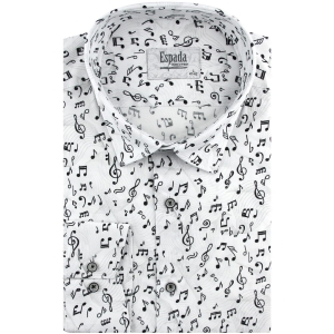Koszula Męska Elegancka Wizytowa do garnituru cyfrowy nadruk biała w nuty z długim rękawem w kroju REGULAR FIT Espada Men's Wear H586