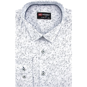 Koszula Męska Elegancka Wizytowa do garnituru biała we wzorki z długim rękawem w kroju SLIM FIT Modely H566