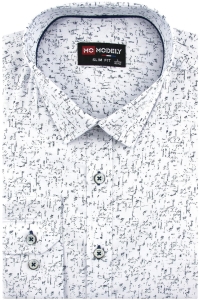 Koszula Męska Elegancka Wizytowa do garnituru biała we wzorki z długim rękawem w kroju SLIM FIT Modely H566