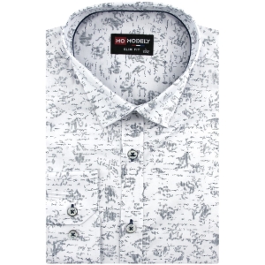 Koszula Męska Elegancka Wizytowa do garnituru biała we wzorki z długim rękawem w kroju SLIM FIT Modely H568