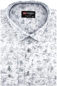 Koszula Męska Elegancka Wizytowa do garnituru biała we wzorki z długim rękawem w kroju SLIM FIT Modely H568
