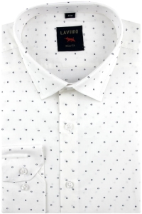 Koszula Męska Elegancka Wizytowa do garnituru biała we wzorki z długim rękawem w kroju SLIM FIT Laviino H628