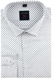 Koszula Męska Elegancka Wizytowa do garnituru biała we wzorki z długim rękawem w kroju SLIM FIT Laviino H632